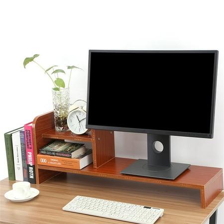 2 tier desk layered wooden monitor stand riser for computer laptop desk with 2tier desktop storage organizer shelf red walnut walmartcom 2 tier desk layered wooden monitor stand riser for computer laptop desk with 2tier desktop storage organizer shelf red walnut walmartcom